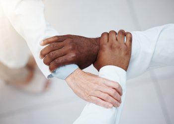 Business collaboration, hands and teamwork support for mission of trust, synergy and partnership. A